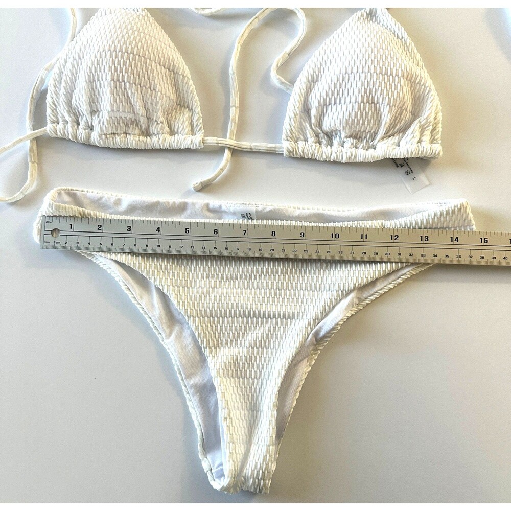white textured bikini with sarong 3 piece womens large resort swimwear beachclub - Picture 6 of 8